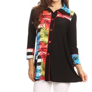 JACKET WITH CONTRAST STRIPES/PALMS